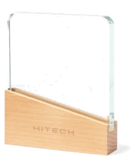 Custom glass and wood award in a gift box