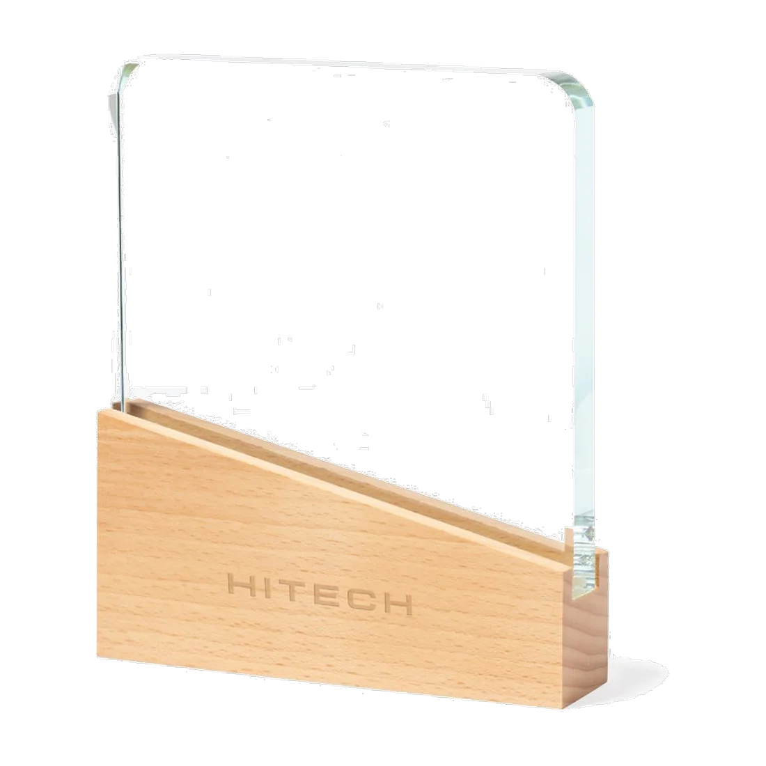 Custom glass and wood award in a gift box